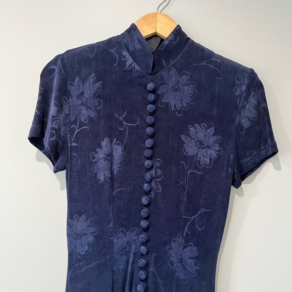 Vintage  Navy Blue Floral Patterned Dress by Joseph Ribkoff, Size 8P - Picture 3 of 7